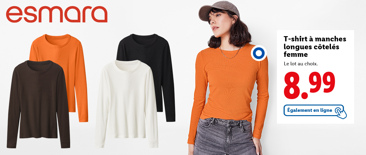T-shirt à manches longues côtelés pour femme disponible sur Lidl.fr