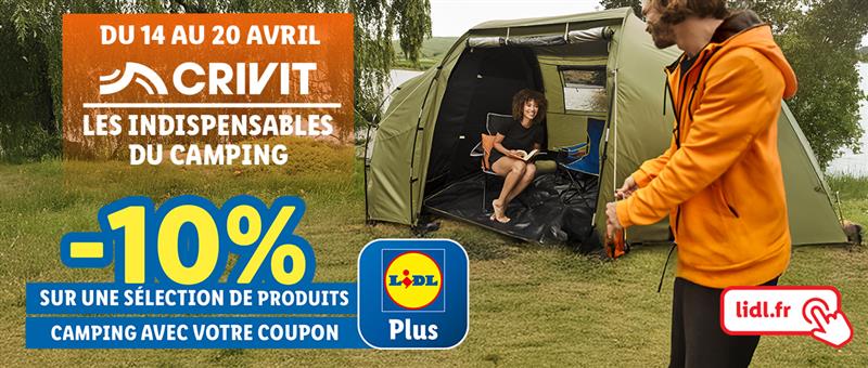 -10% sur une sélection de produits camping avec votre coupon Lidl Plus