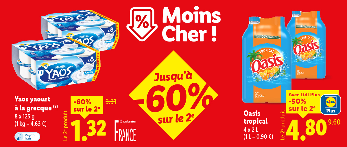 Découvrez nos offres Moins Cher jusqu'à -60% sur le 2e